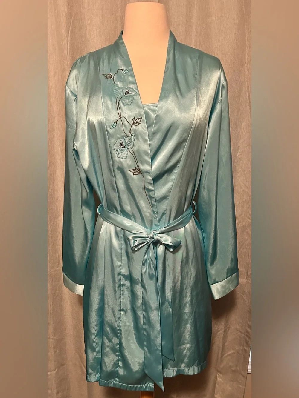 Jones New York Embroidered Robe & Slip Set - Teal - Picture 10 of 10